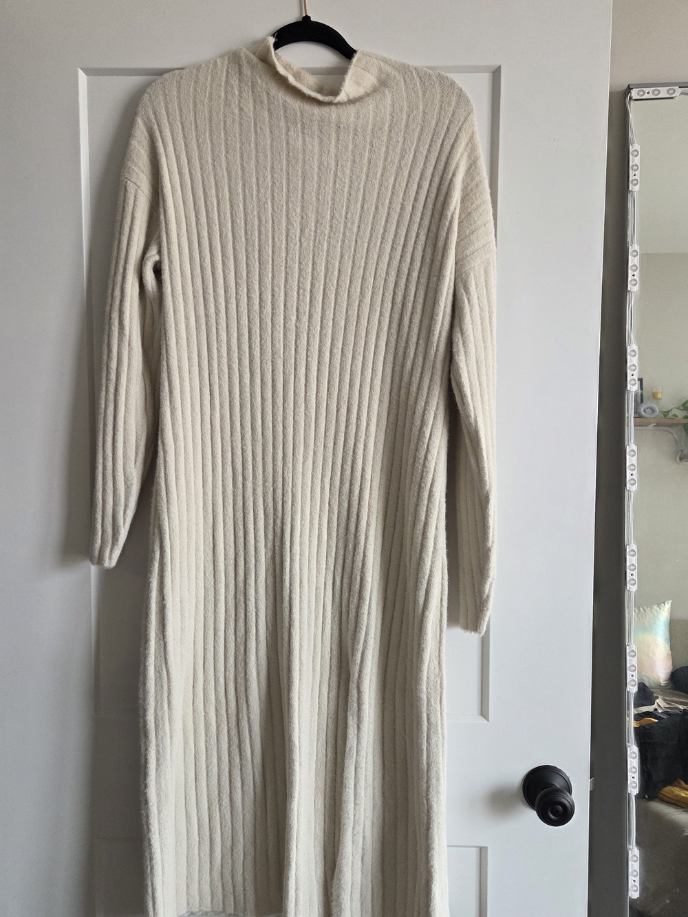American Eagle Outfitters Cream Ribbed Midi Sweater Dress